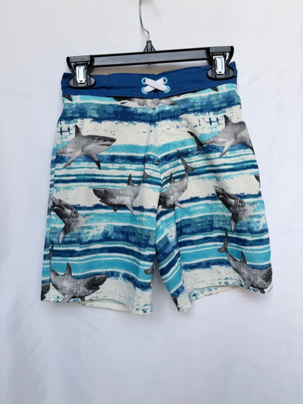 wonder nation Blue and White Boys Swim Shorts with Shark Motif